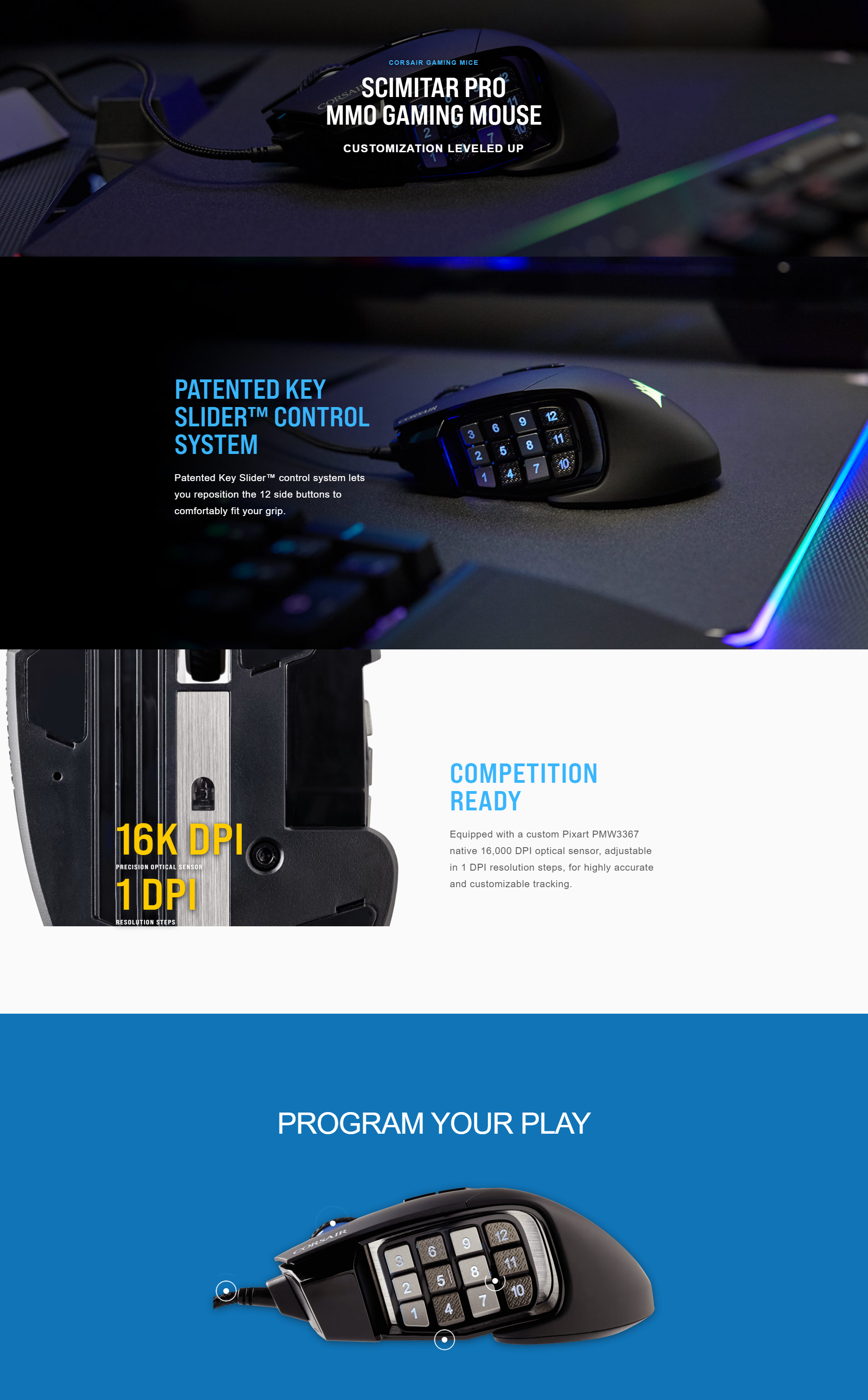 A large marketing image providing additional information about the product Corsair Scimitar Pro RGB Gaming Mouse - Additional alt info not provided